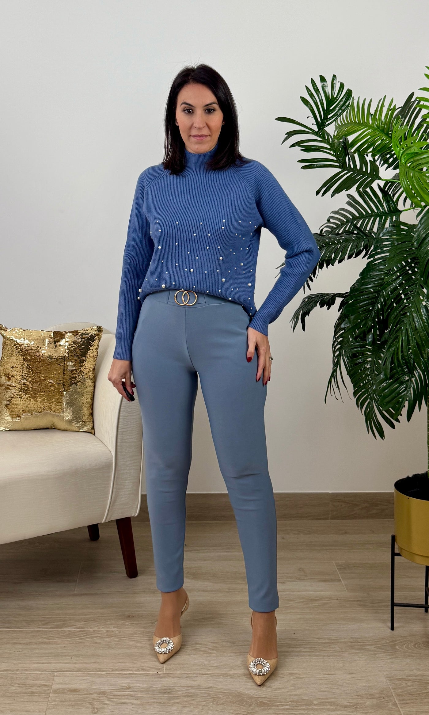 Pantalón Algodón Pitillo Azul