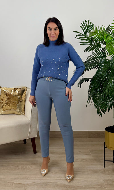 Pantalón Algodón Pitillo Azul