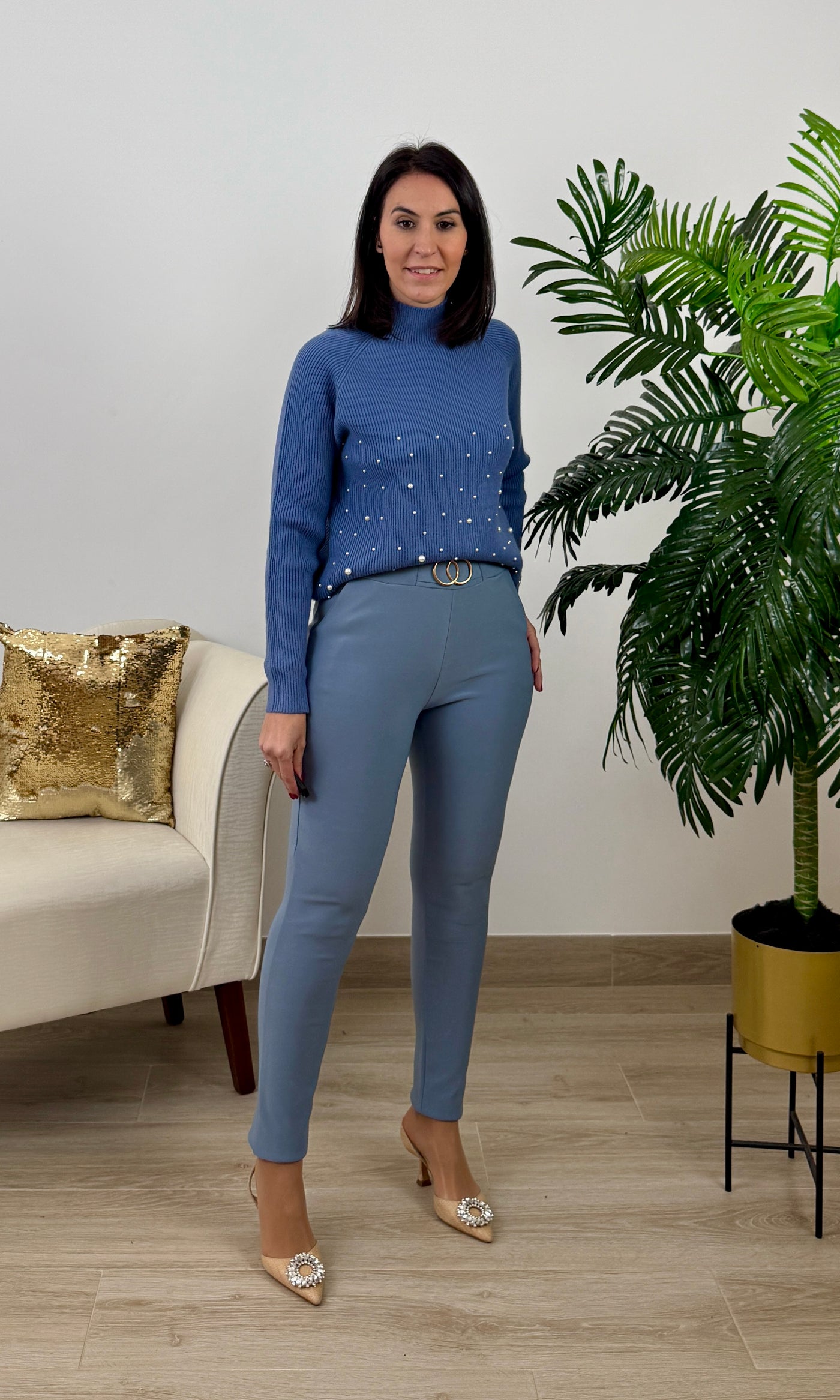 Pantalón Algodón Pitillo Azul